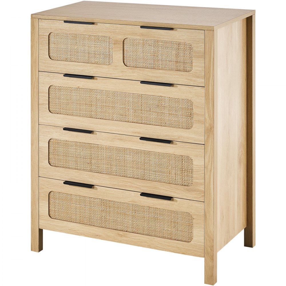VEVOR Cómoda de Ratán Mueble de Salón Dormitorio con 4 Cajones Color de Madera