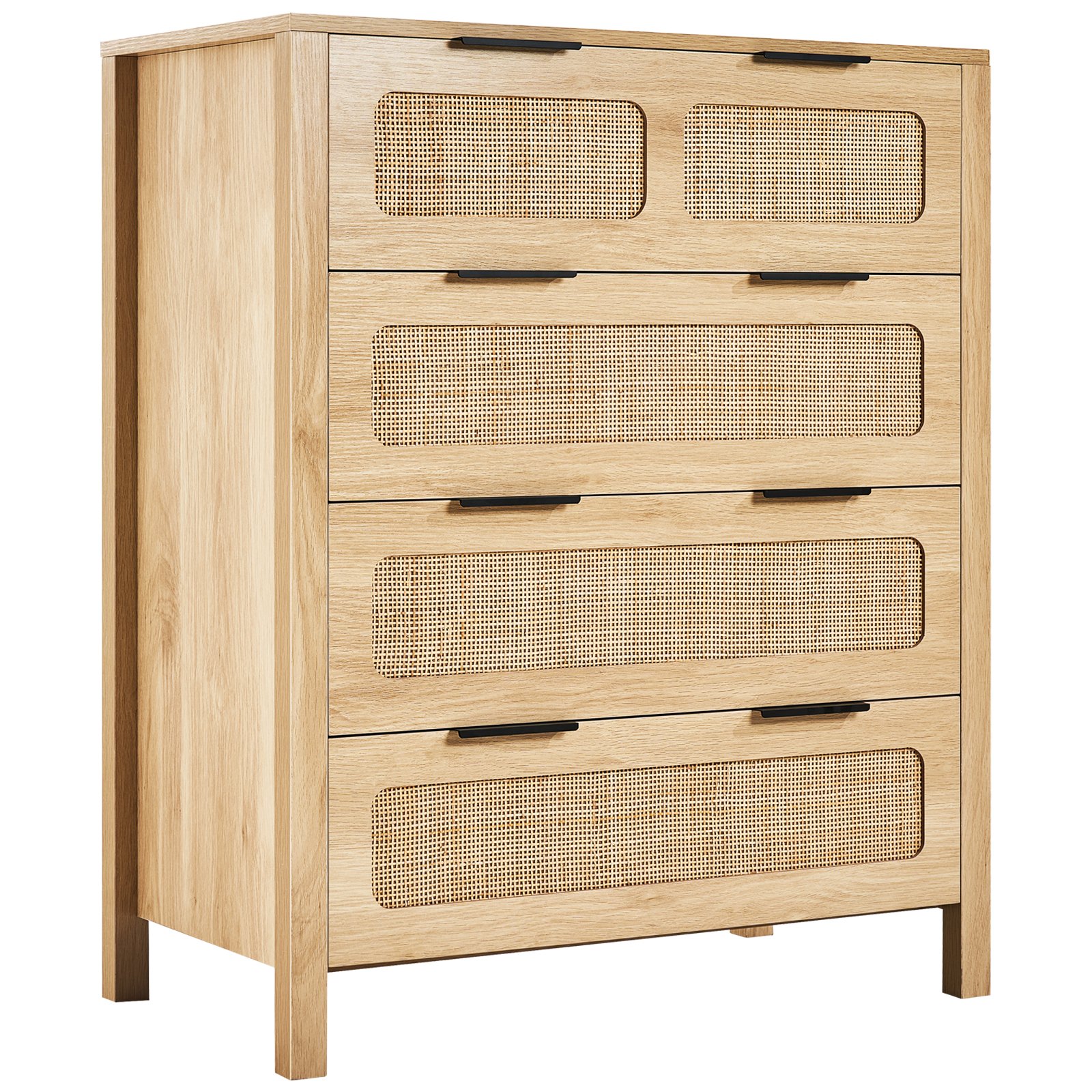 VEVOR Cómoda de Ratán Mueble de Salón Dormitorio con 4 Cajones Color de Madera