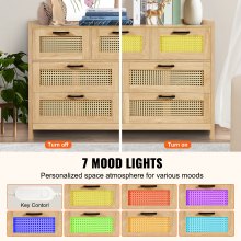 VEVOR Cómoda de Ratán Mueble de Salón con 7 Cajones Color de Madera Luz LED