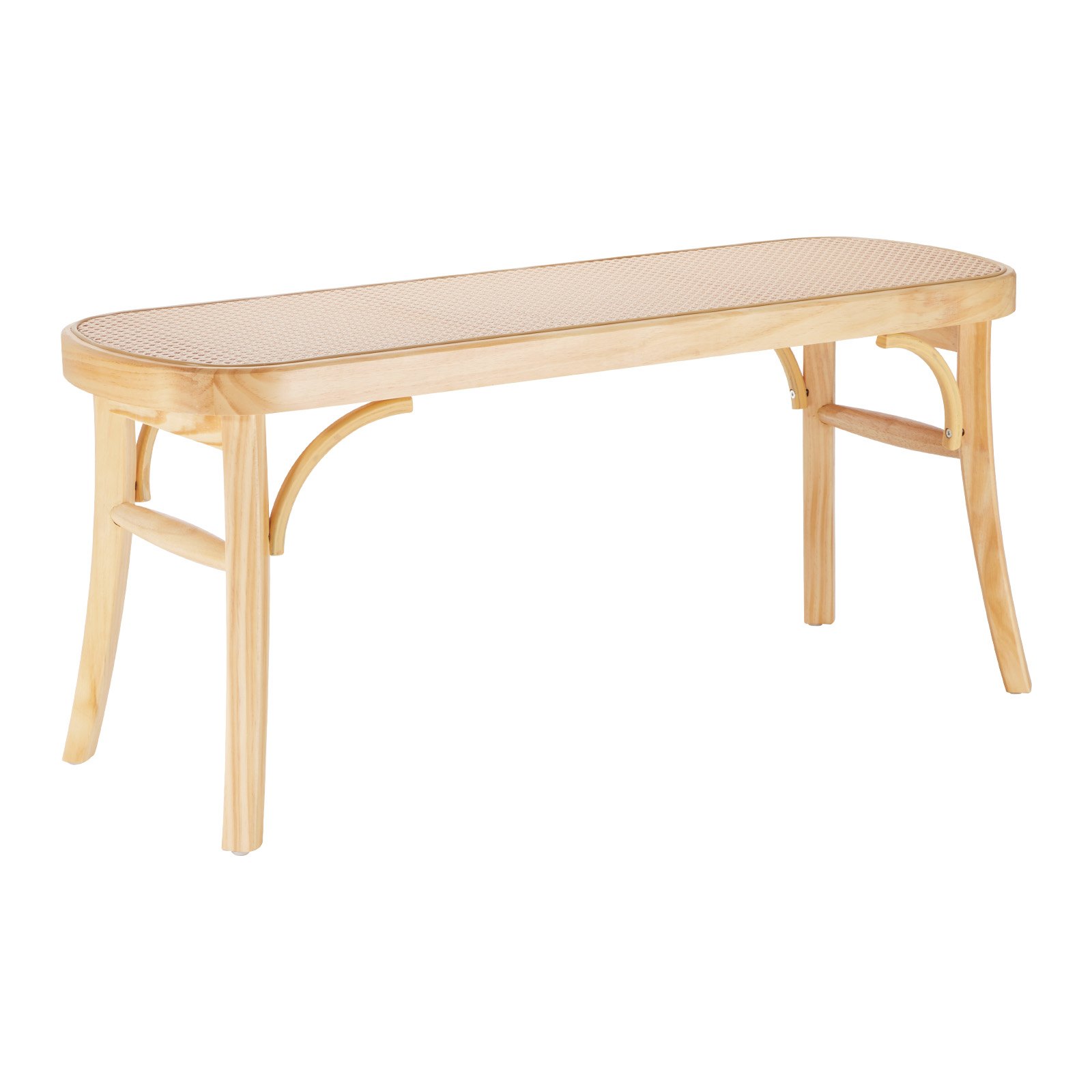 VEVOR Rattan Bench, Entrance Bench, Garden Bench, 1100 x 368 x 468 mm with Oak Legs, Hallway Bench, Boho Bench with Hand-Woven Rattan, for Living Room, Bedroom, Hallway, Balcony