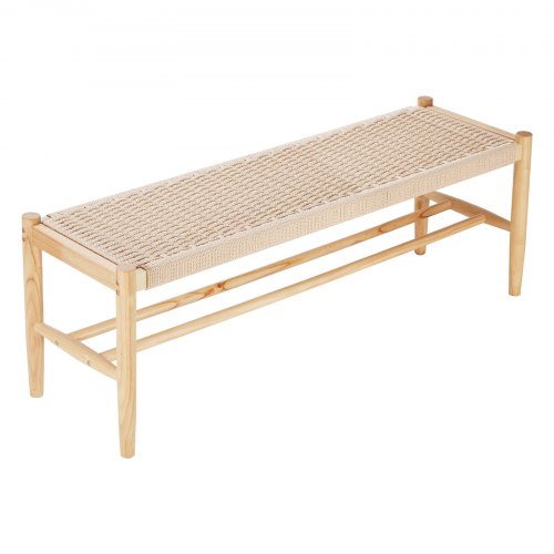 VEVOR Banco de Ratán de Madera 1210 x 363 x 427 mm Banco Bohemio con Espacio de Zapatos, Patas de Madera de Roble y Ratán Tejido a Mano,  Capacidad de Carga de 113 kg para Sala de Estar, Color Madera