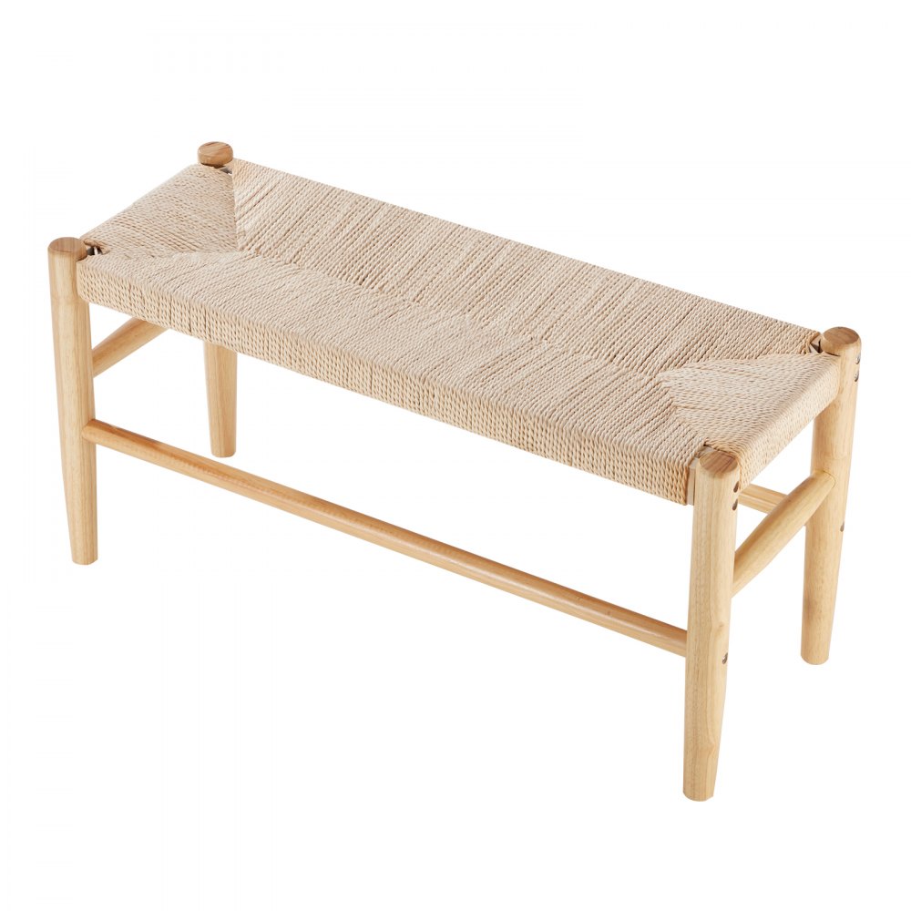 VEVOR Banco de Ratán de Madera 800 x 300 x 402 mm, Banco Bohemio con Patas de Madera de Roble y Ratán Tejido a Mano, Capacidad de Carga de 113 kg para Dormitorio, Sala de Estar, Cocina, Color Madera