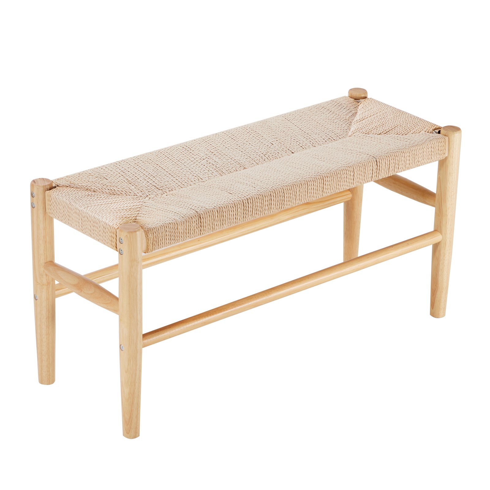 VEVOR Banco de Ratán de Madera 800 x 300 x 402 mm, Banco Bohemio con Patas de Madera de Roble y Ratán Tejido a Mano, Capacidad de Carga de 113 kg para Dormitorio, Sala de Estar, Cocina, Color Madera