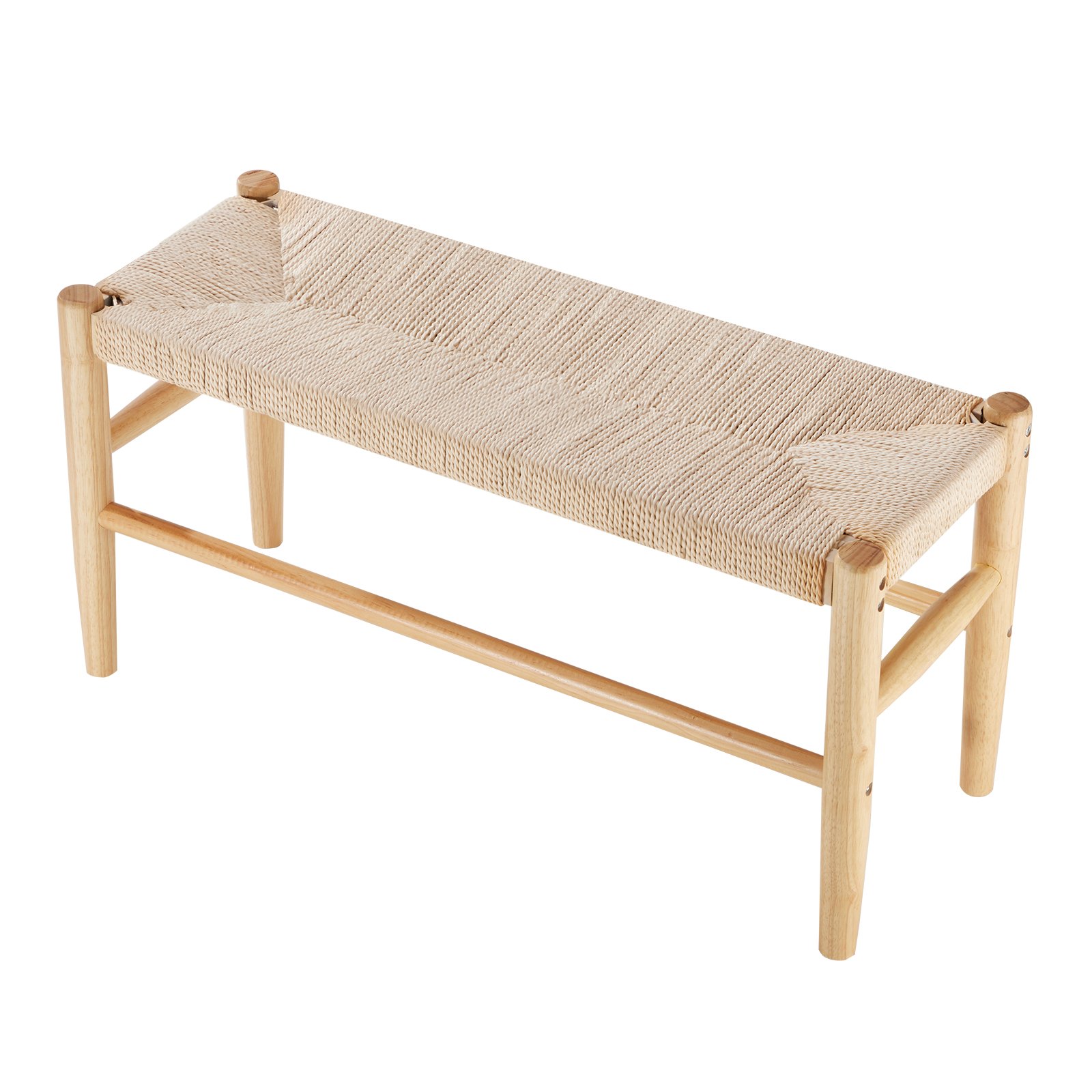 VEVOR Banco de Ratán de Madera 800 x 300 x 402 mm, Banco Bohemio con Patas de Madera de Roble y Ratán Tejido a Mano, Capacidad de Carga de 113 kg para Dormitorio, Sala de Estar, Cocina, Color Madera