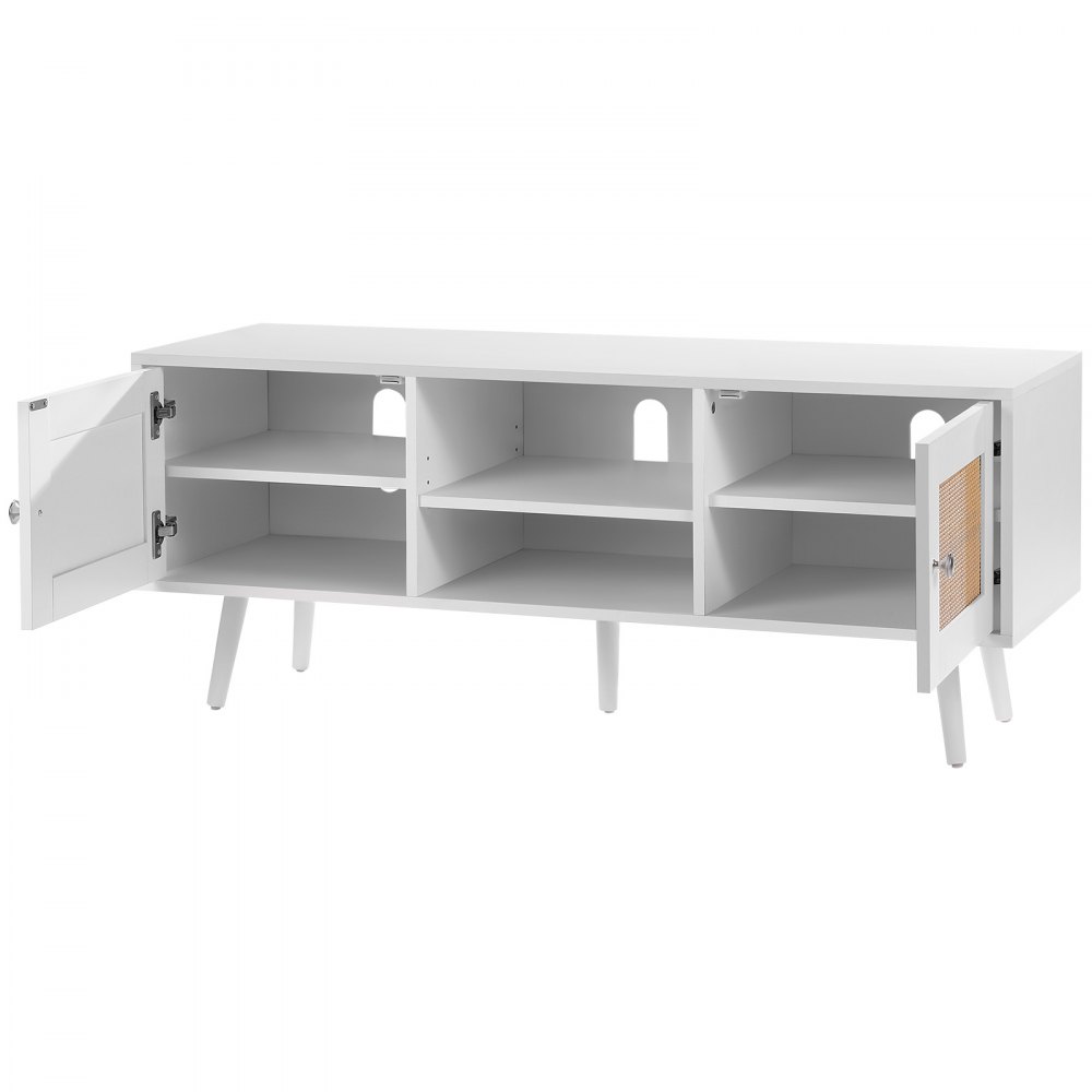 VEVOR Soporte Blanco de TV de Ratán, Mueble de TV bohemio, Soporte de TV de Estilo Moderno de 1200 × 400 × 490 mm, Consola de TV de Ratán con Estantes Ajustables para Sala de Estar, Sala Multimedia