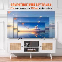 VEVOR Soporte Blanco de TV de Ratán, Mueble de TV bohemio, Soporte de TV de Estilo Moderno de 1200 × 400 × 490 mm, Consola de TV de Ratán con Estantes Ajustables para Sala de Estar, Sala Multimedia
