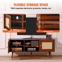 VEVOR Soporte Nogal de TV de Ratán, Mueble de TV bohemio, Soporte de TV de Estilo Moderno de 1200 × 400 × 490 mm, Consola de TV de Ratán con Estantes Ajustables para Sala de Estar, Sala Multimedia
