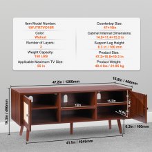 VEVOR Soporte Nogal de TV de Ratán, Mueble de TV bohemio, Soporte de TV de Estilo Moderno de 1200 × 400 × 490 mm, Consola de TV de Ratán con Estantes Ajustables para Sala de Estar, Sala Multimedia