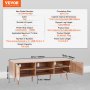 VEVOR Rattan TV Stand, Retro TV Cabinet for 165 cm TVs, Boho Rattan TV Cabinet with Built-in Power Outlet & USB Ports, Adjustable Shelves for Living Room, Media Room, Oak