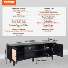 VEVOR Soporte Negro de TV de Ratán de 1677 x 397 x 636 mm con Puerta de Ratán