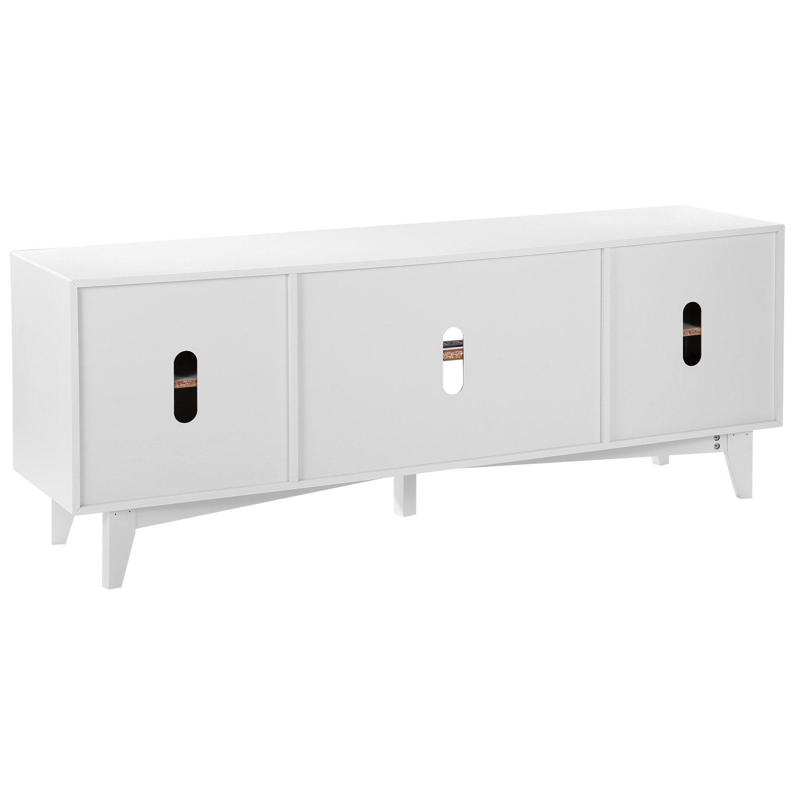 VEVOR Soporte de TV de ratán para TV de 75 pulgadas, soporte de TV Boho con puerta de ratán, centro de entretenimiento con enchufe incorporado, gabinete de almacenamiento con 2 estantes, consola de TV moderna para sala de estar, sala multimedia, blanco