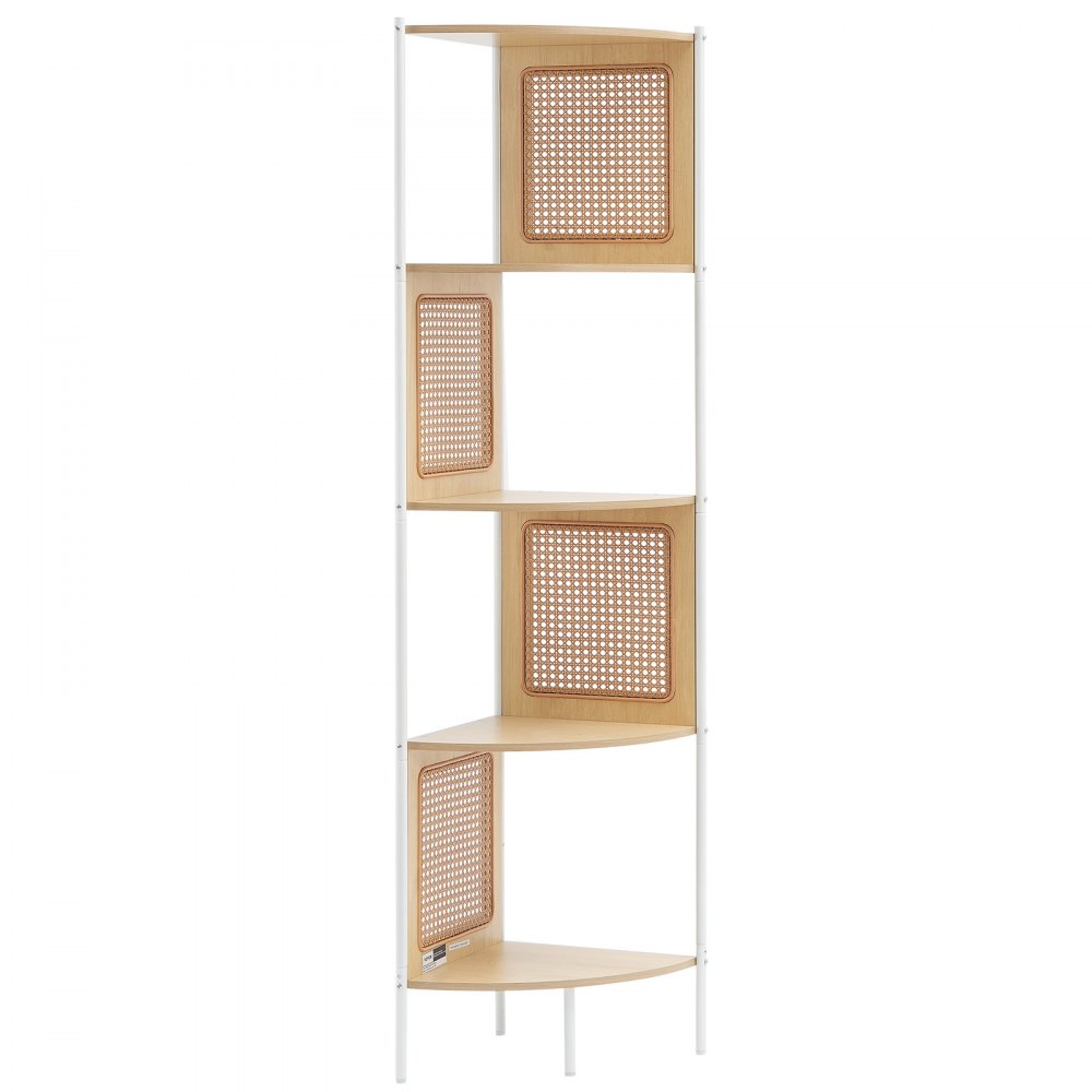 VEVOR Estantería de Esquina de Ratán de 5 Niveles de 355 x 355 x 1565 mm con Estructura de Metal, Estantería de Almacenamiento de Pared Estrecha y Abierta para Biblioteca, Oficina, Estudio, Natural