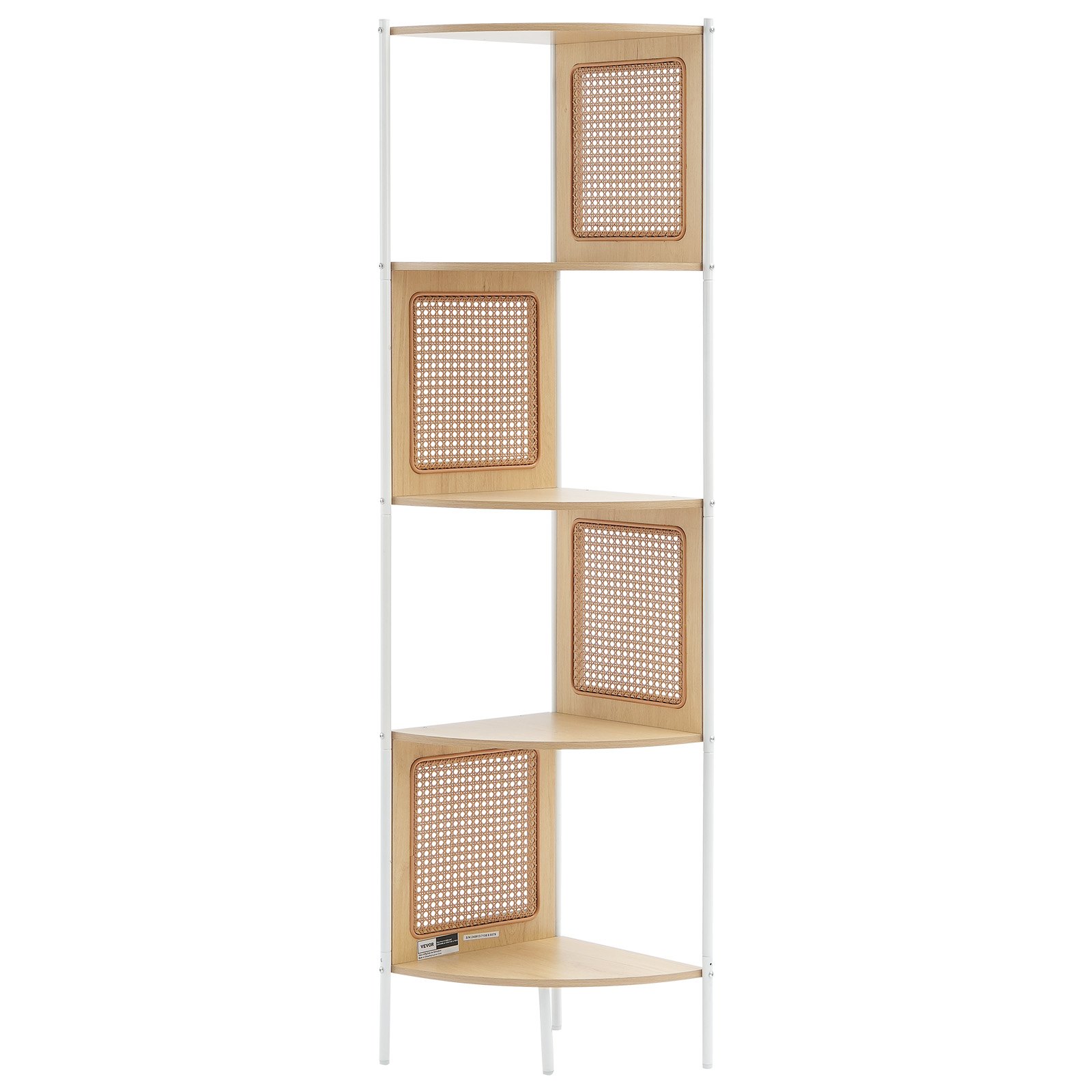 VEVOR Estantería de Esquina de Ratán de 5 Niveles de 355 x 355 x 1565 mm con Estructura de Metal, Estantería de Almacenamiento de Pared Estrecha y Abierta para Biblioteca, Oficina, Estudio, Natural