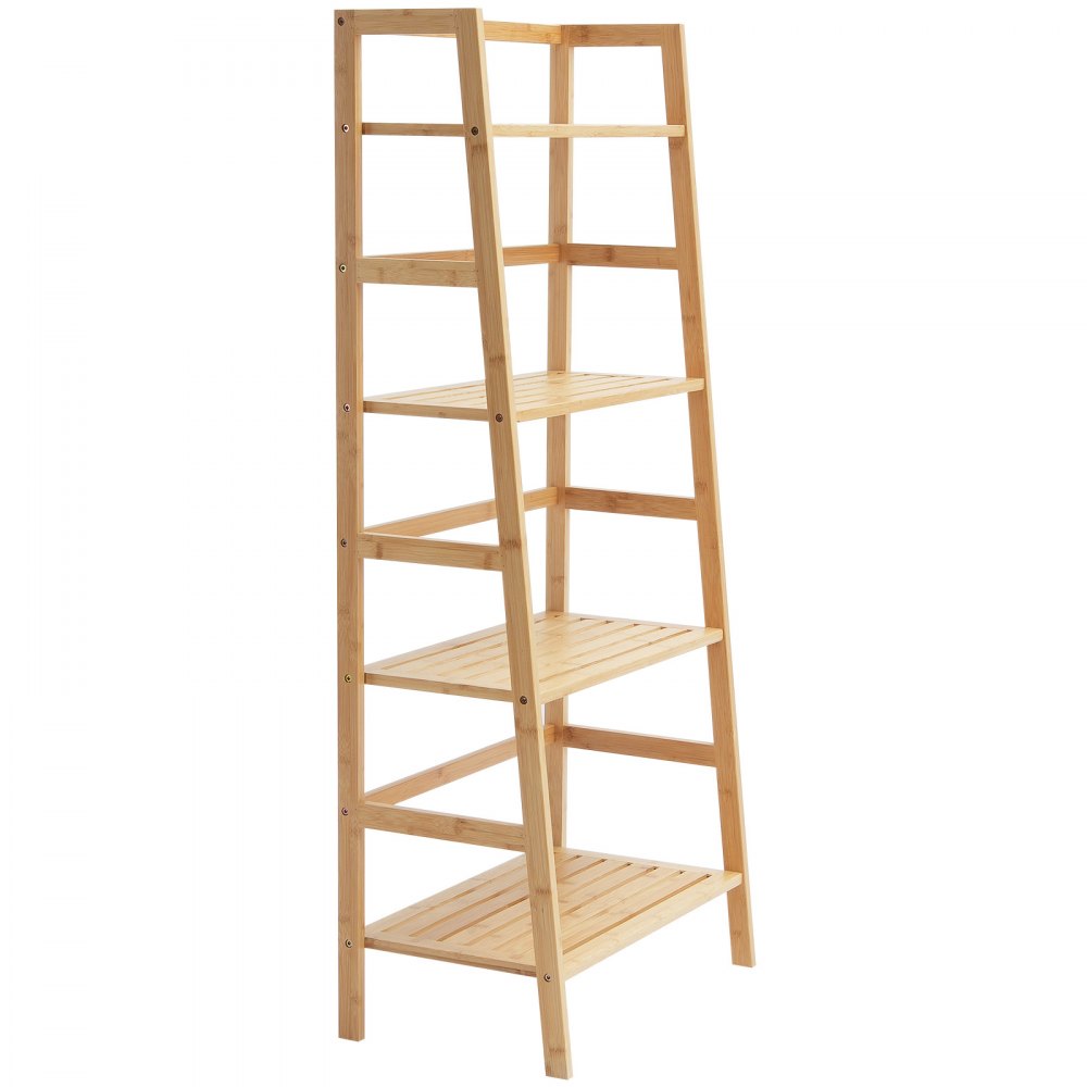 VEVOR Estantería de Escalera de Bambú de 4 Niveles de 530 x 320 x 1250 mm, Estantería Trapezoidal Abierta, Soporte Independiente para Plantas y Flores para Baño, Dormitorio, Oficina, Color Madera