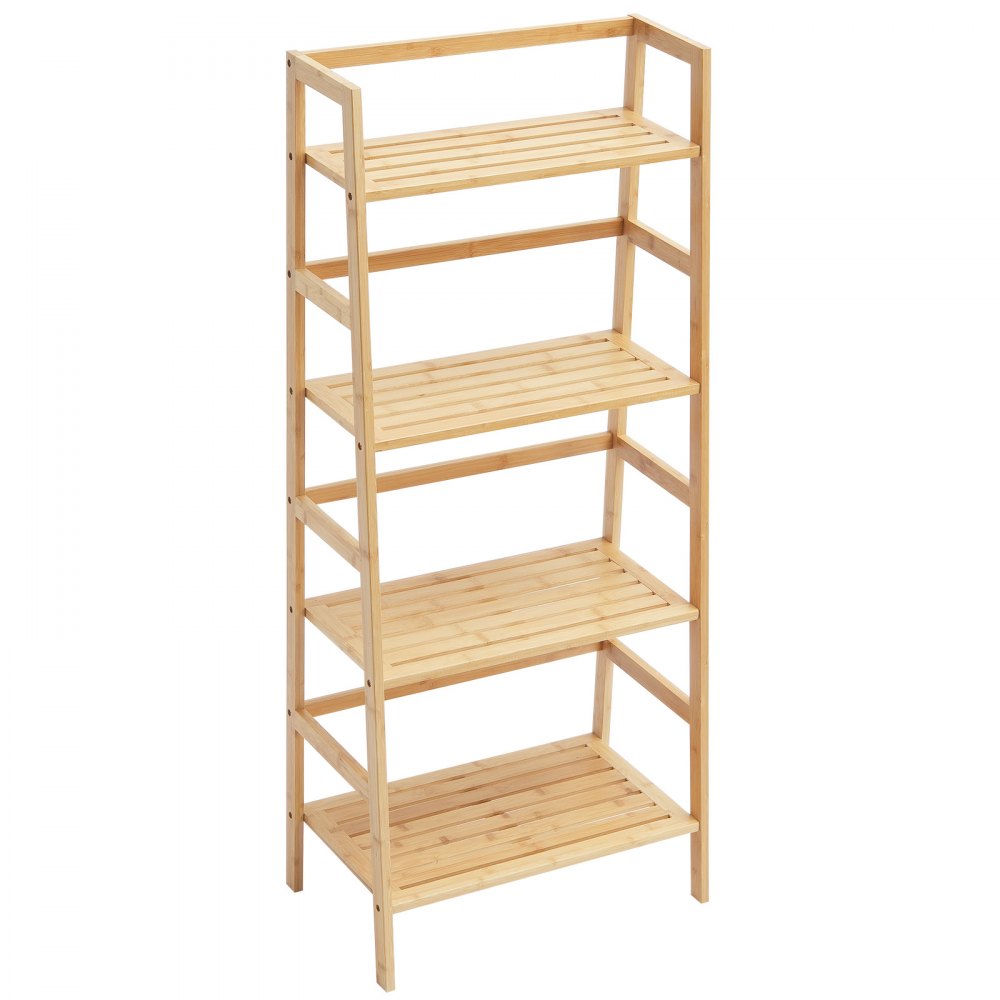 VEVOR Estantería de Escalera de Bambú de 4 Niveles de 530 x 320 x 1250 mm, Estantería Trapezoidal Abierta, Soporte Independiente para Plantas y Flores para Baño, Dormitorio, Oficina, Color Madera