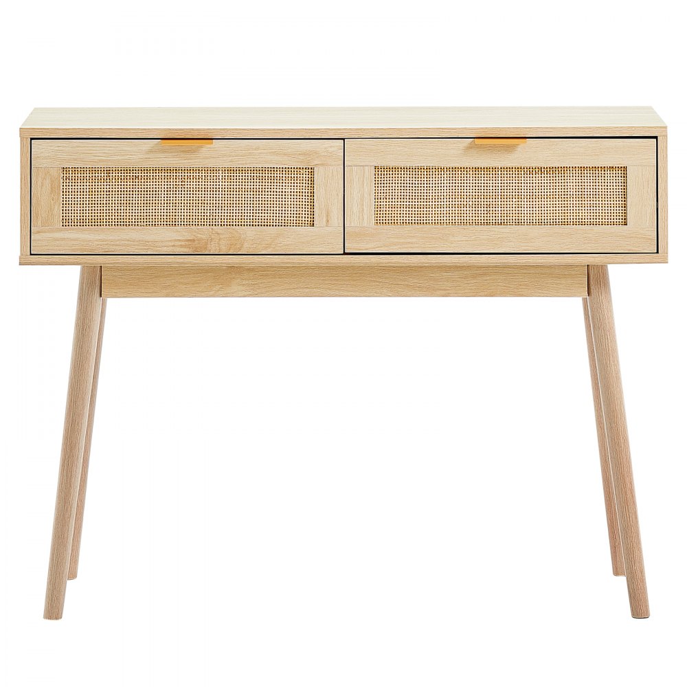 Mesa consola de ratán VEVOR con 2 cajones de almacenamiento, mesa de entrada de ratán con puerta corrediza de ratán natural, mesa consola de sofá para sala de estar, estudio, entrada o pared de TV, natural