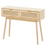 VEVOR Rattan Console Table with 2 Drawers, Rattan Entrance Table with Natural Rattan Sliding Door, Console Sofa Table for Living Room, Study, Entryway or TV Wall, Natural