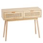 VEVOR Rattan Console Table with 2 Drawers, Rattan Entrance Table with Natural Rattan Sliding Door, Console Sofa Table for Living Room, Study, Entryway or TV Wall, Natural
