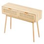 VEVOR Rattan Console Table with 2 Drawers, Rattan Entrance Table with Natural Rattan Sliding Door, Console Sofa Table for Living Room, Study, Entryway or TV Wall, Natural