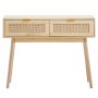VEVOR Rattan Console Table with 2 Drawers, Rattan Entrance Table with Natural Rattan Sliding Door, Console Sofa Table for Living Room, Study, Entryway or TV Wall, Natural