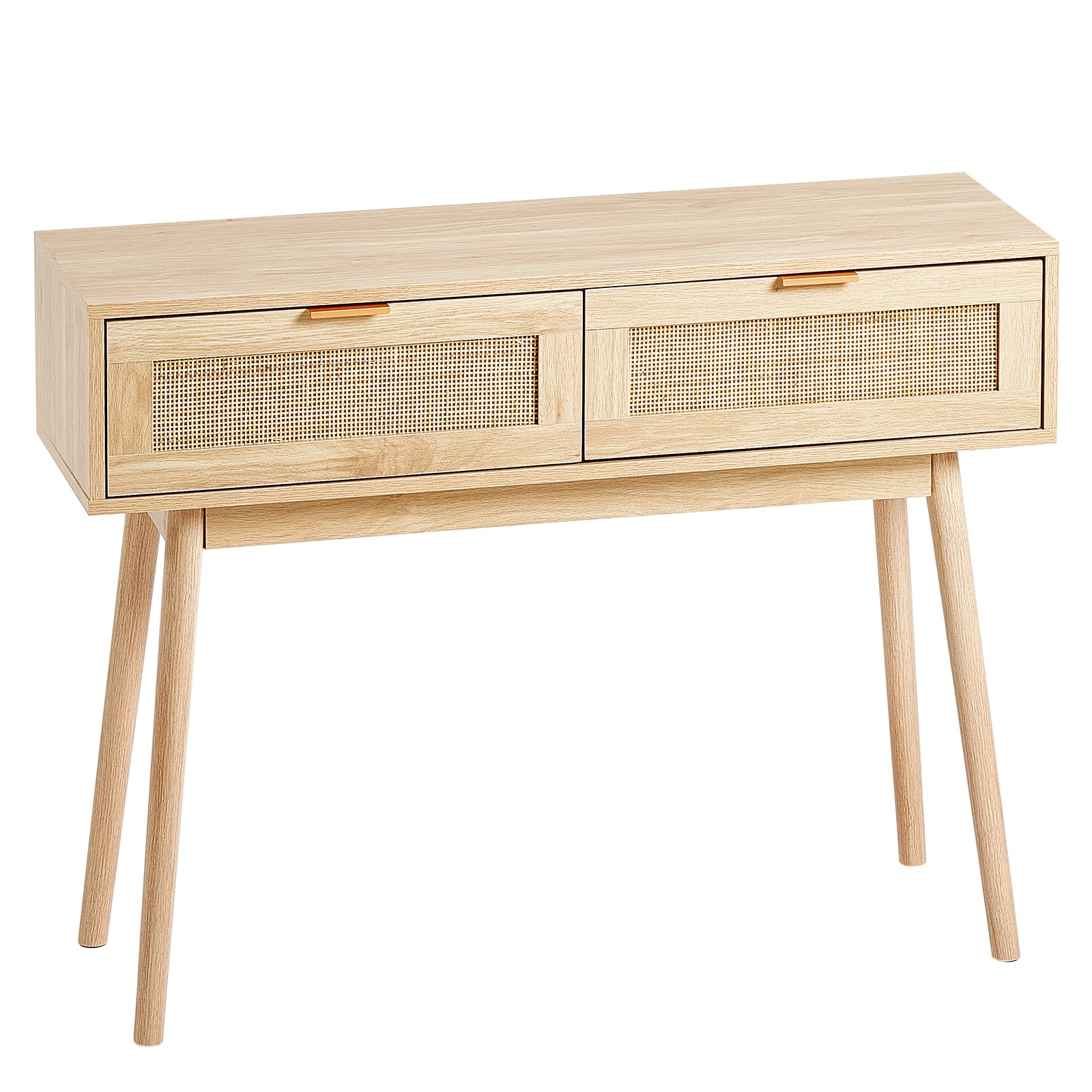 Mesa consola de ratán VEVOR con 2 cajones de almacenamiento, mesa de entrada de ratán con puerta corrediza de ratán natural, mesa consola de sofá para sala de estar, estudio, entrada o pared de TV, natural