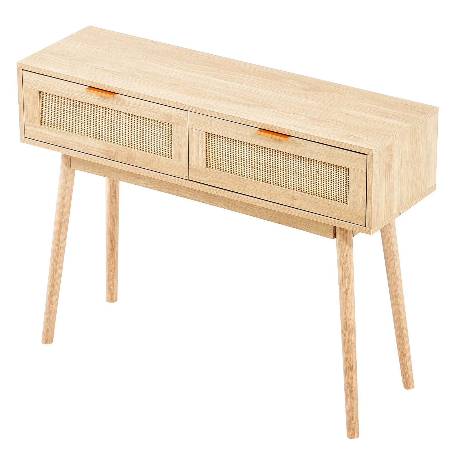 Mesa consola de ratán VEVOR con 2 cajones de almacenamiento, mesa de entrada de ratán con puerta corrediza de ratán natural, mesa consola de sofá para sala de estar, estudio, entrada o pared de TV, natural