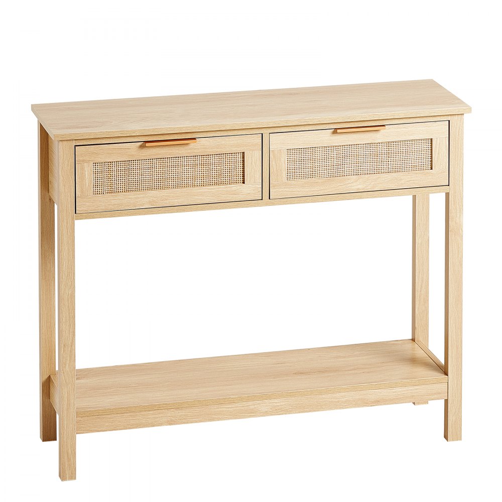 Mesa consola de ratán VEVOR con 2 cajones de almacenamiento, mesa de entrada de ratán con puerta corrediza de ratán natural, mesa de sofá consola para sala de estar, estudio, entrada o pared de TV, natural
