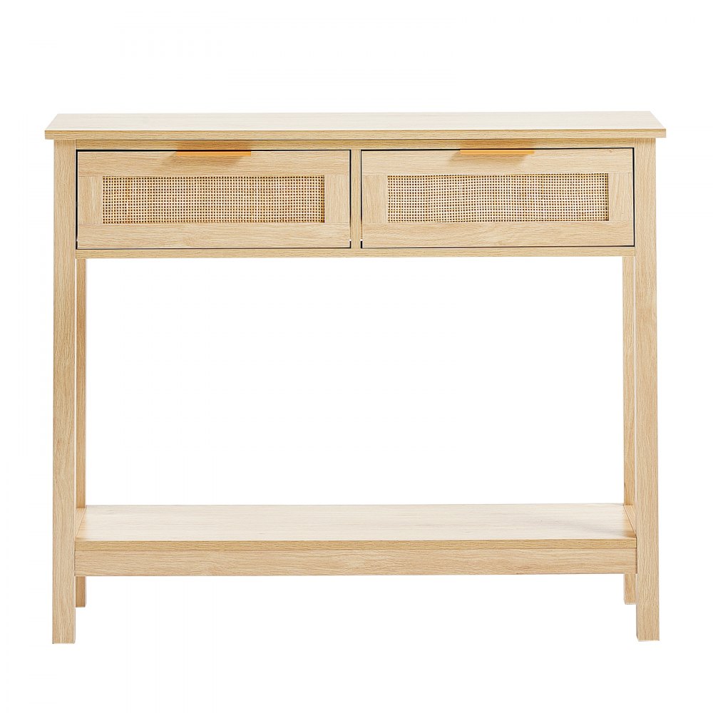 Mesa consola de ratán VEVOR con 2 cajones de almacenamiento, mesa de entrada de ratán con puerta corrediza de ratán natural, mesa de sofá consola para sala de estar, estudio, entrada o pared de TV, natural