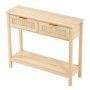 VEVOR Rattan Console Table with 2 Drawers, Rattan Entrance Table with Natural Rattan Sliding Door, Console Sofa Table for Living Room, Study, Entryway or TV Wall, Natural