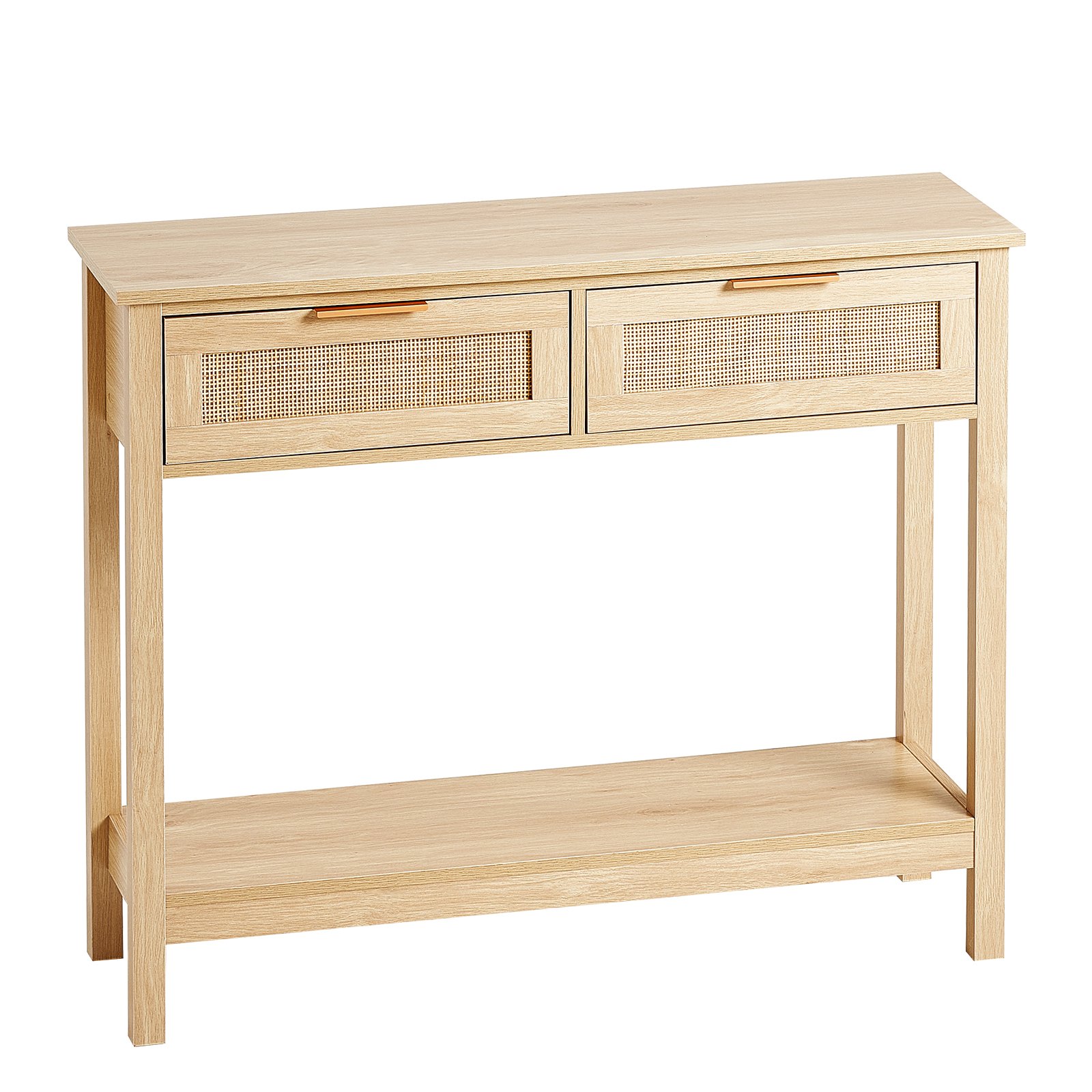 Mesa consola de ratán VEVOR con 2 cajones de almacenamiento, mesa de entrada de ratán con puerta corrediza de ratán natural, mesa de sofá consola para sala de estar, estudio, entrada o pared de TV, natural