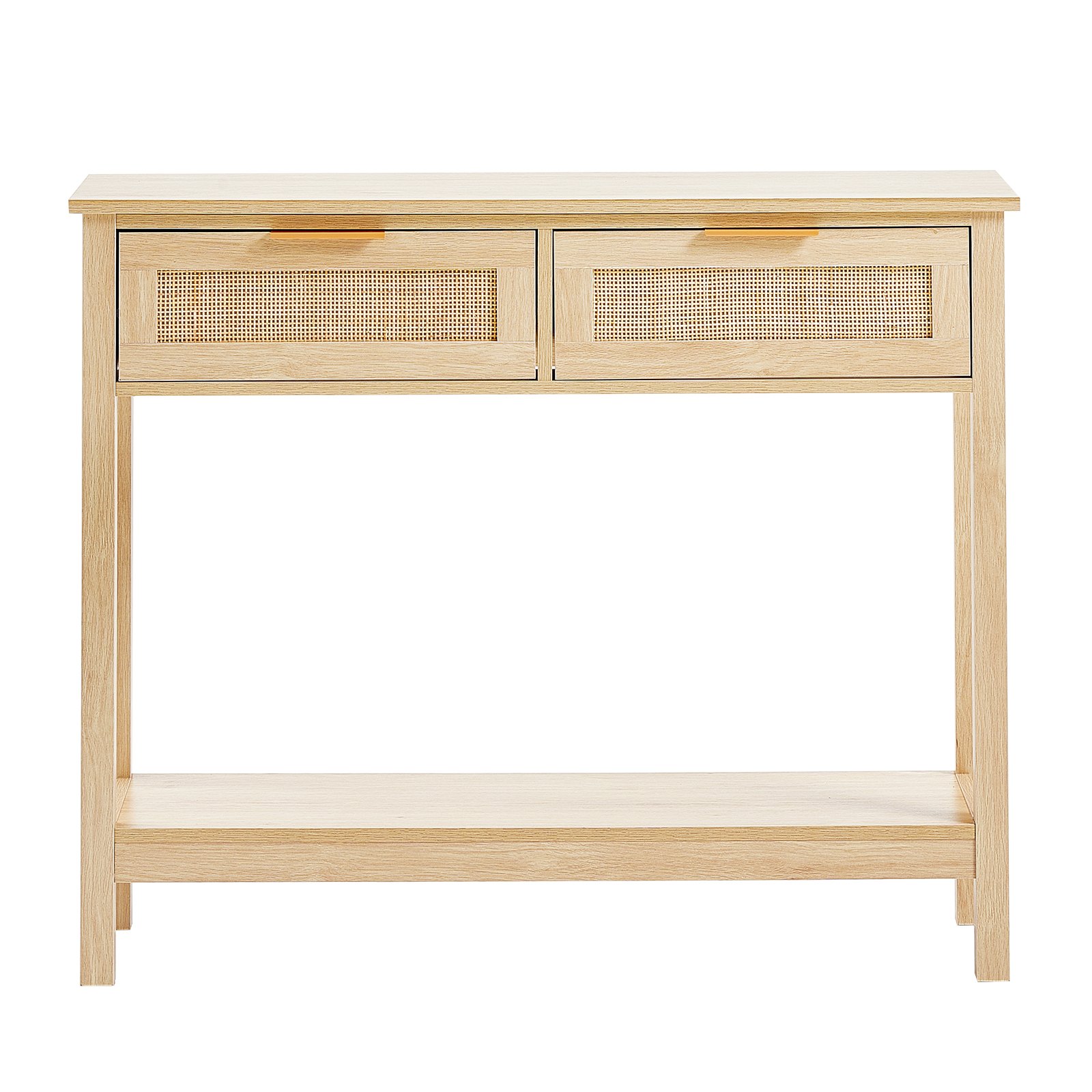 Mesa consola de ratán VEVOR con 2 cajones de almacenamiento, mesa de entrada de ratán con puerta corrediza de ratán natural, mesa de sofá consola para sala de estar, estudio, entrada o pared de TV, natural