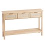 VEVOR Rattan Console Table with 3 Drawers, Rattan Entrance Table with Natural Rattan Sliding Door, Console Sofa Table for Living Room, Study, Entryway or TV Wall, Natural