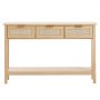 VEVOR Rattan Console Table with 3 Drawers, Rattan Entrance Table with Natural Rattan Sliding Door, Console Sofa Table for Living Room, Study, Entryway or TV Wall, Natural