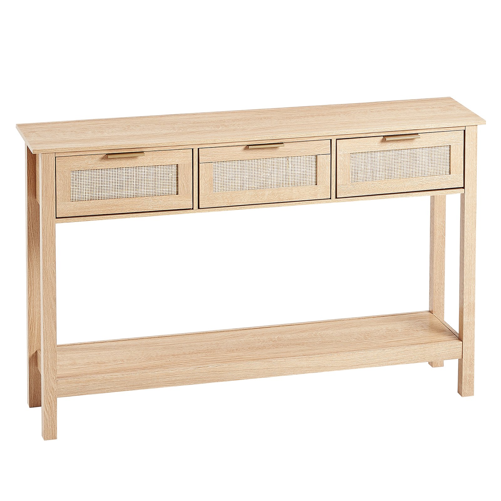 Mesa consola de ratán VEVOR con 3 cajones de almacenamiento, mesa de entrada de ratán con puerta corrediza de ratán natural, mesa de sofá consola para sala de estar, estudio, entrada o pared de TV, natural