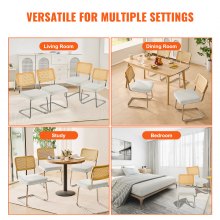VEVOR Sillas Blancas de Ratán 4 piezas Sillas Tapizadas de Terciopelo con Respaldo de Ratán Sillas de Cocina de Comedor Retro para Sala de Estar, Jardín, Patio, Dormitorio, Sala de Lectura, Oficina