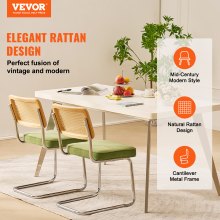 VEVOR Sillas Verdes de Ratán 2 piezas Sillas Tapizadas de Terciopelo con Respaldo de Ratán Sillas de Cocina de Comedor Retro para Sala de Estar, Jardín, Patio, Dormitorio, Sala de Lectura, Oficina