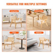VEVOR Sillas Beige de Ratán 1 pieza Sillas Tapizadas de Terciopelo con Respaldo de Ratán Sillas de Cocina de Comedor Retro para Sala de Estar, Jardín, Patio, Dormitorio, Sala de Lectura, Oficina