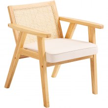 VEVOR Sillas Beige de Ratán 1 pieza Sillas Tapizadas de Terciopelo con Respaldo de Ratán Sillas de Cocina de Comedor Retro para Sala de Estar, Jardín, Patio, Dormitorio, Sala de Lectura, Oficina