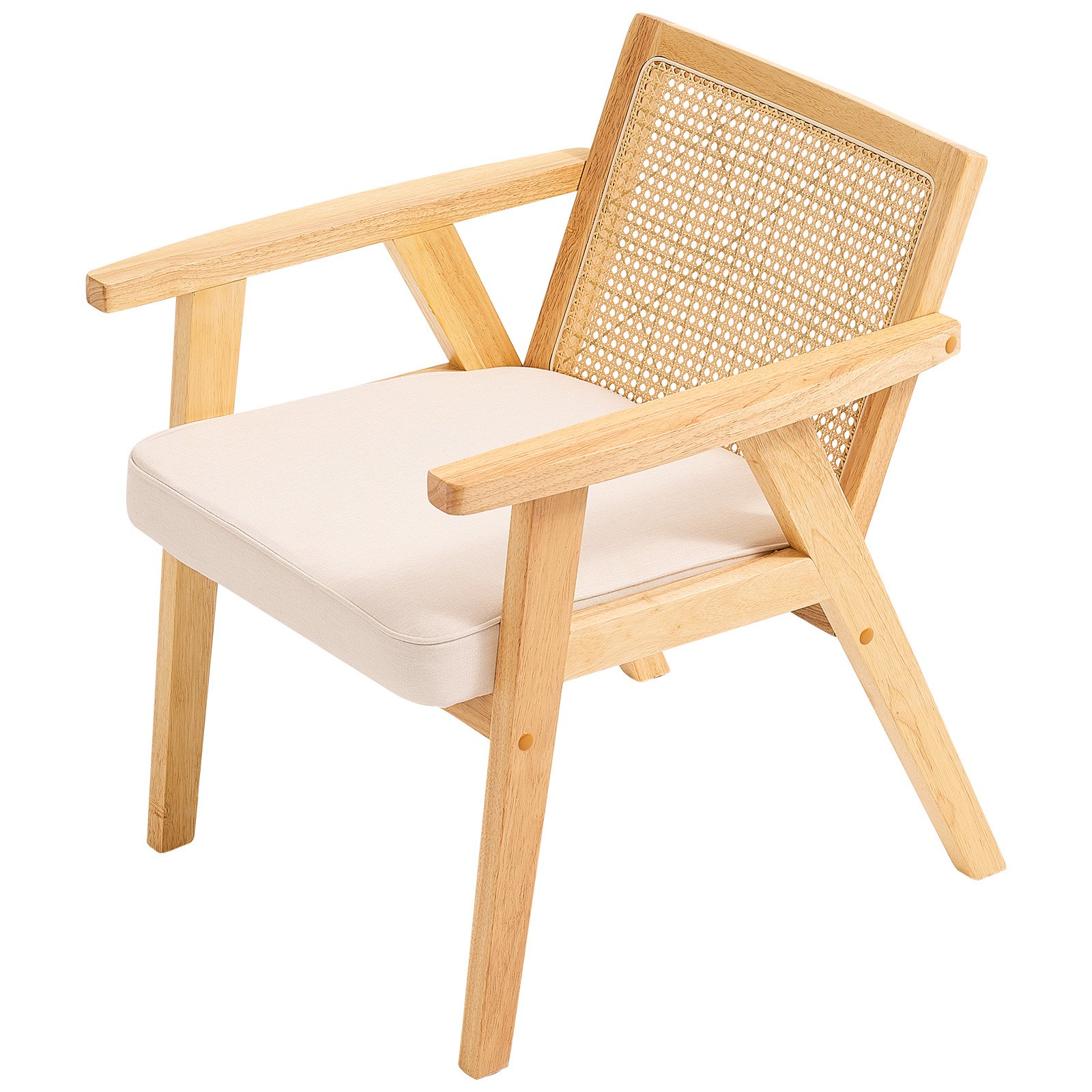 VEVOR Rattan Chair, Medieval Modern Garden Chair with Armrests, 1 pc. Upholstered Chair with Rattan Backrest, Garden Balcony Terrace Stacking Chair Garden Armchair Living Room, Bedroom, Reading Room