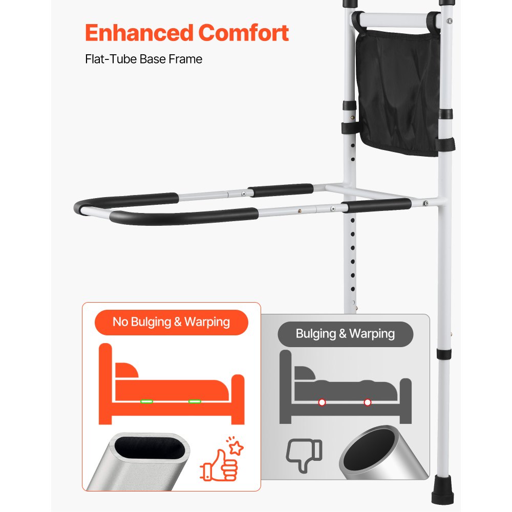 VEVOR Bed Rail for Elderly, Bedside Assist Rails with Supporting Leg and PU Handrail, Adjustable Height Carbon Steel Pipe Bedside Cane, Bed Bars for Seniors & Patients, Fits King, Queen, Full, Twin