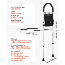 VEVOR Elevador de Cama, Barras de Apoyo con Pata de Apoyo y Pasamanos de PU, Bastón 732-992 mm, Acero al Carbono, para Camas King, Queen, Matrimoniales e Individuales, 335 x 560 x (732–992) mm