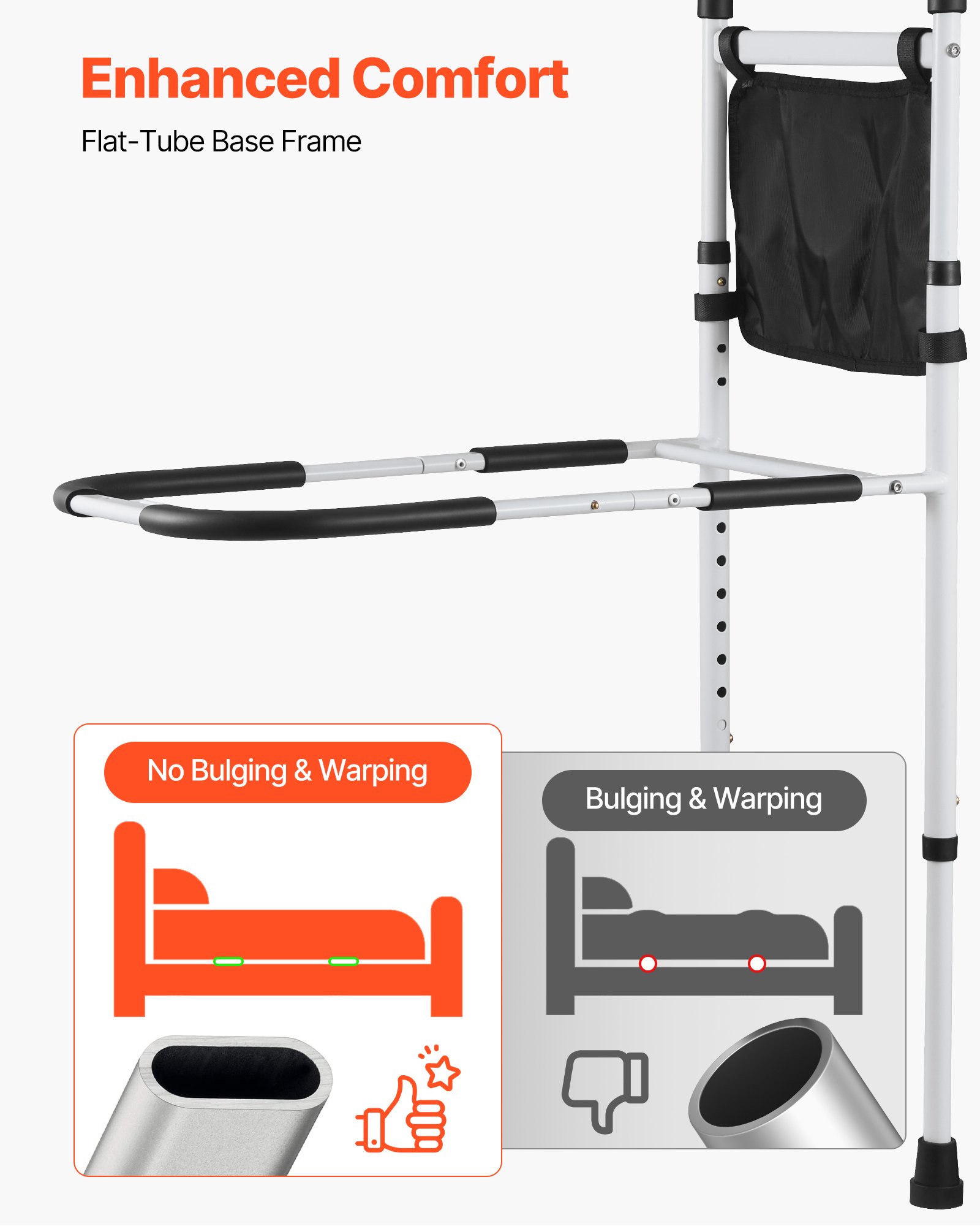 VEVOR Bed Rail for Elderly, Bedside Assist Rails with Supporting Leg and PU Handrail, Adjustable Height Carbon Steel Pipe Bedside Cane, Bed Bars for Seniors & Patients, Fits King, Queen, Full, Twin