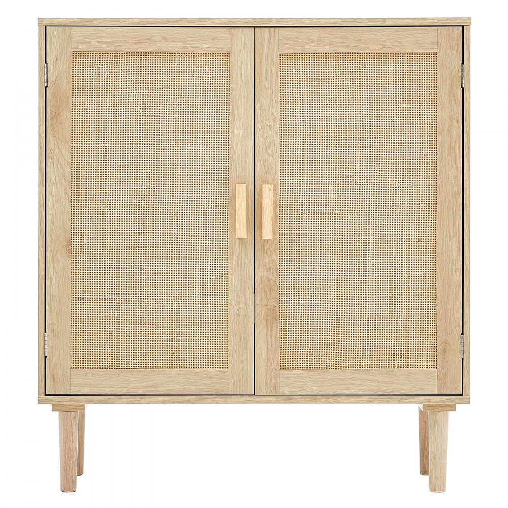 VEVOR Aparador de Ratán de 800 x 375 x 880 mm con 2 Puertas Magnéticas y Estantes Ajustables, Armario de Ratán Aparador Tipo Buffet para Pasillo, Entrada, Sala de Estar o Cocina, Color Madera