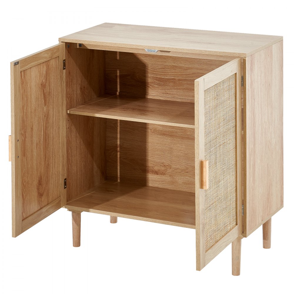 VEVOR Aparador de Ratán de 800 x 375 x 880 mm con 2 Puertas Magnéticas y Estantes Ajustables, Armario de Ratán Aparador Tipo Buffet para Pasillo, Entrada, Sala de Estar o Cocina, Color Madera