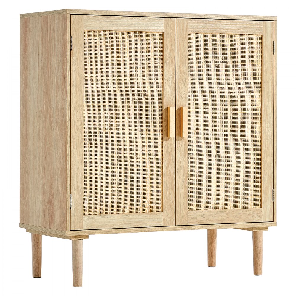 VEVOR Aparador de Ratán de 800 x 375 x 880 mm con 2 Puertas Magnéticas y Estantes Ajustables, Armario de Ratán Aparador Tipo Buffet para Pasillo, Entrada, Sala de Estar o Cocina, Color Madera