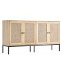 VEVOR Aparador de Ratán de 1500 x 360 x 800 mm con 4 Puertas Magnéticas y Estantes Ajustables, Armario de Ratán Aparador Tipo Buffet  para Pasillo, Entrada, Sala de Estar o Cocina, Color Madera