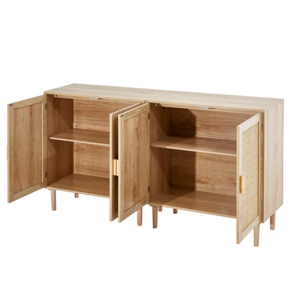 VEVOR 2 Juegos de Aparadores de Ratán de 800 x 375 x 880 mm con 4 Puertas Magnéticas y Estantes Ajustables, Armario de Ratán Aparador Buffet para Pasillo, Entrada, Sala de Estar o Cocina, Color Madera