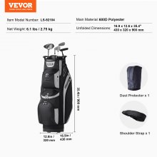 VEVOR Bolsa para carrito de golf con organizador de 14 vías, bolsa para carrito premium de 36 pulgadas, 13 bolsillos, bolsas de golf duraderas con asas, cubierta antipolvo y correas desmontables para hombres y mujeres, bloque de color negro