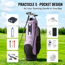 VEVOR Bolsa para carrito de golf con organizador de 14 vías en la parte superior, bolsa para carrito premium de 36 pulgadas con múltiples bolsillos, bolsas de golf duraderas con asas, cubierta antipolvo y correa desmontable para hombres y mujeres, negro y morado