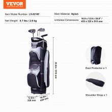 VEVOR Bolsa para Carrito de Golf 430 x 320 x 910 mm 7 Bolsillos Negro y Blanco